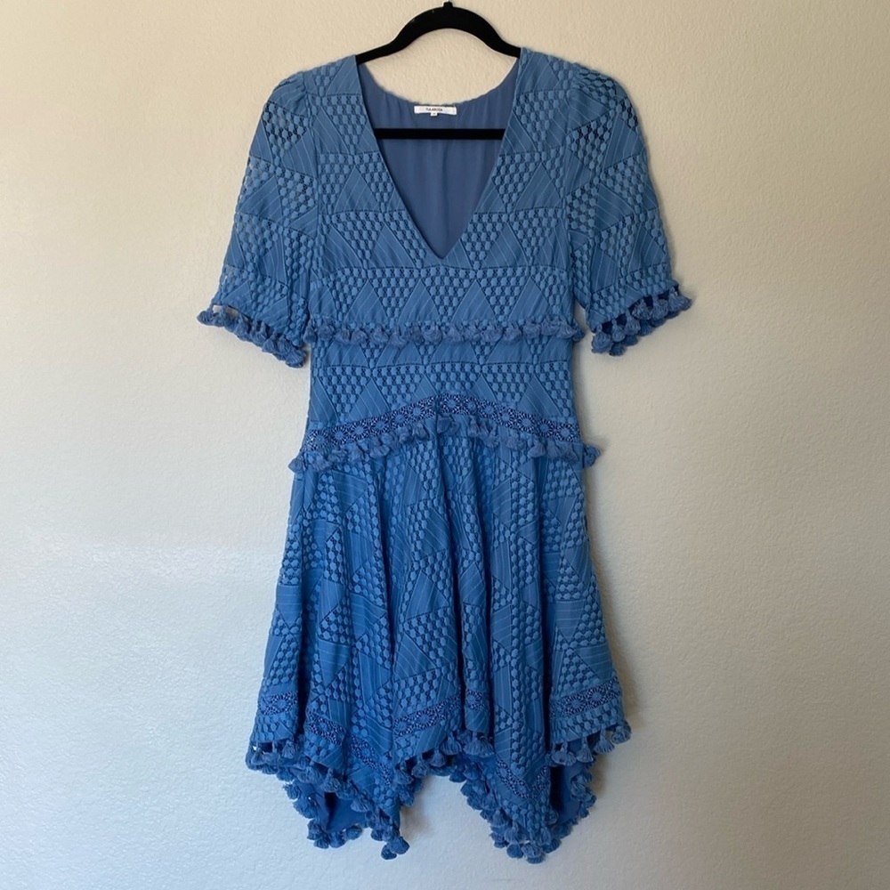 Tularosa felice tassle lace dress women’s small blue mini slate blue